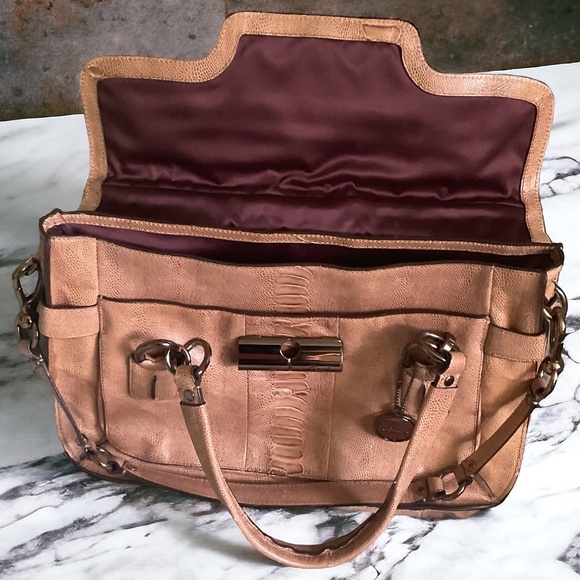 COACH *KRISTIN* LTD ED OSTRICH LARGE FLAP SATCHEL BAG w/ CROSSBODY IN TAN 👜 - Picture 5 of 8